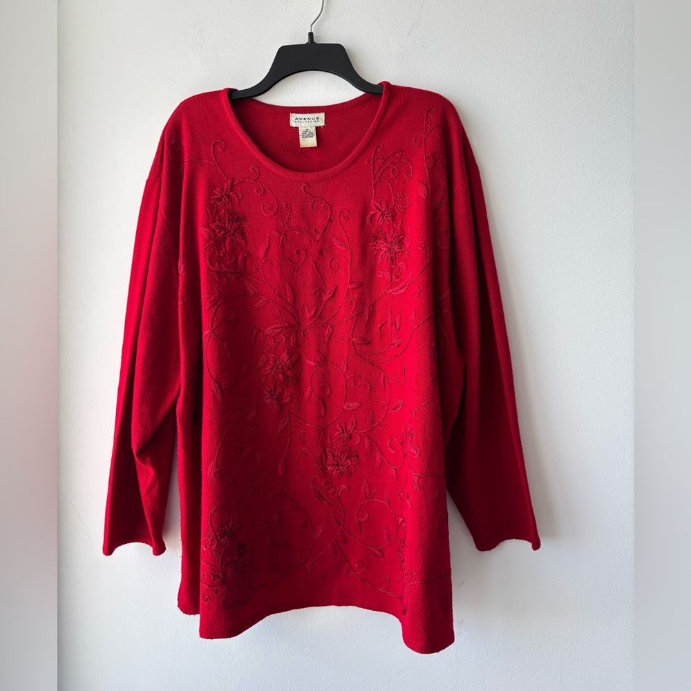 VTG Avenue Sweater Red Embroidered Beaded Pullover Womens 4X Christmas Holiday